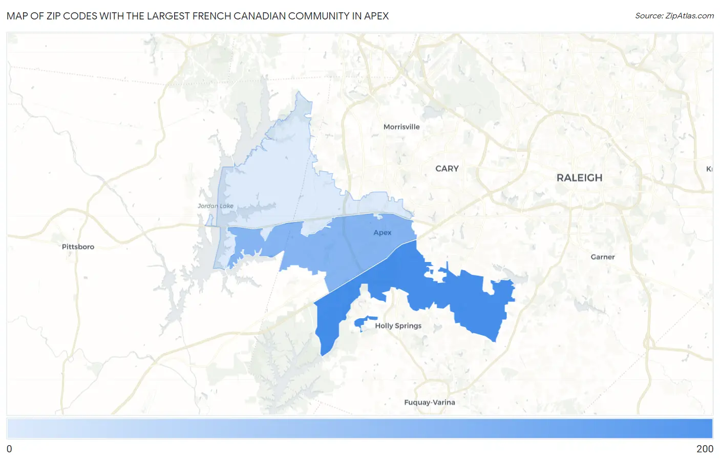 Zip Codes with the Largest French Canadian Community in Apex Map