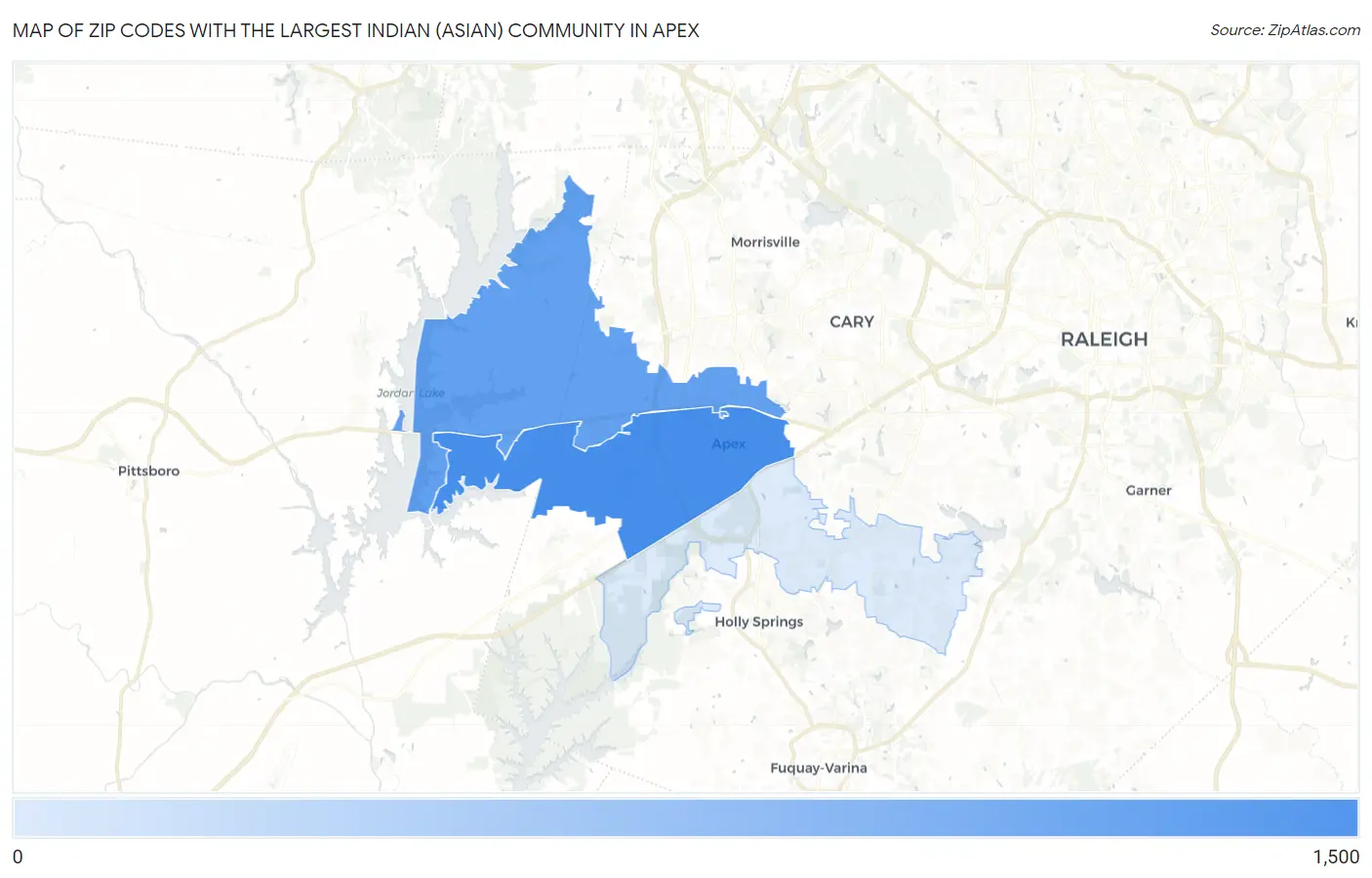 Zip Codes with the Largest Indian (Asian) Community in Apex Map