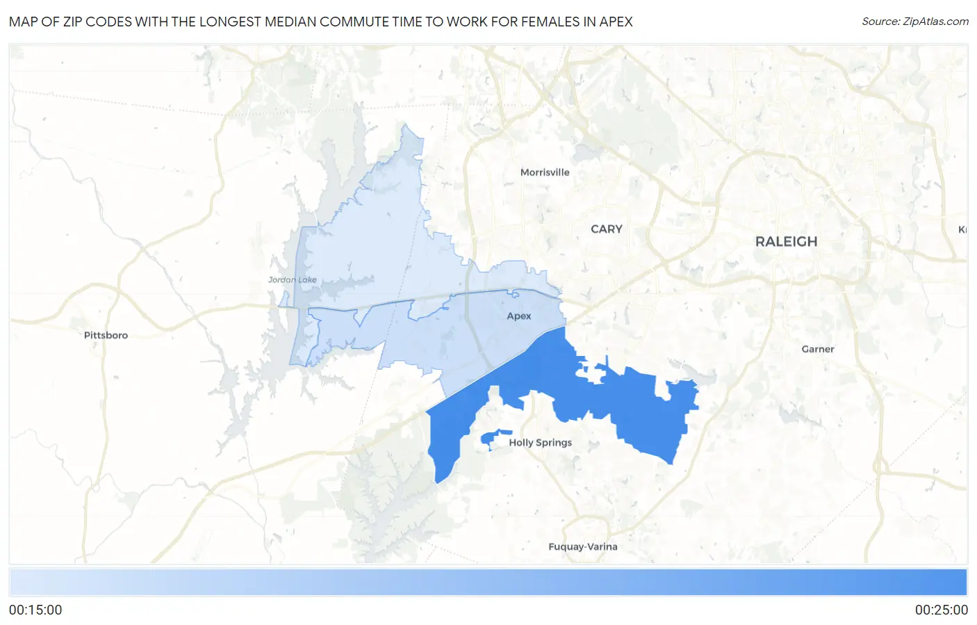 Zip Codes with the Longest Median Commute Time to Work for Females in Apex Map