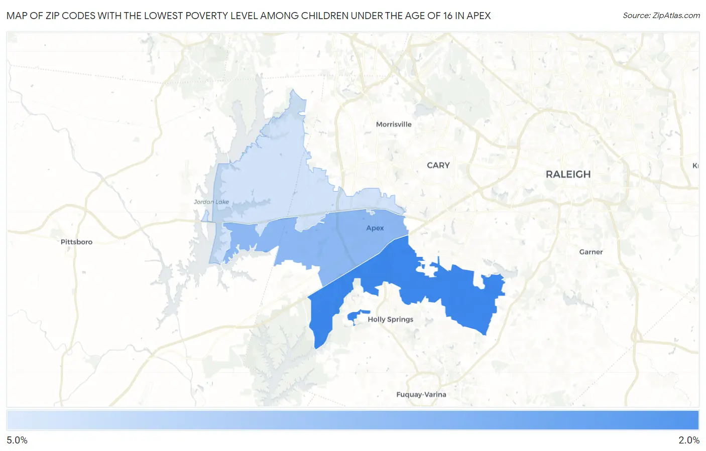 Zip Codes with the Lowest Poverty Level Among Children Under the Age of 16 in Apex Map