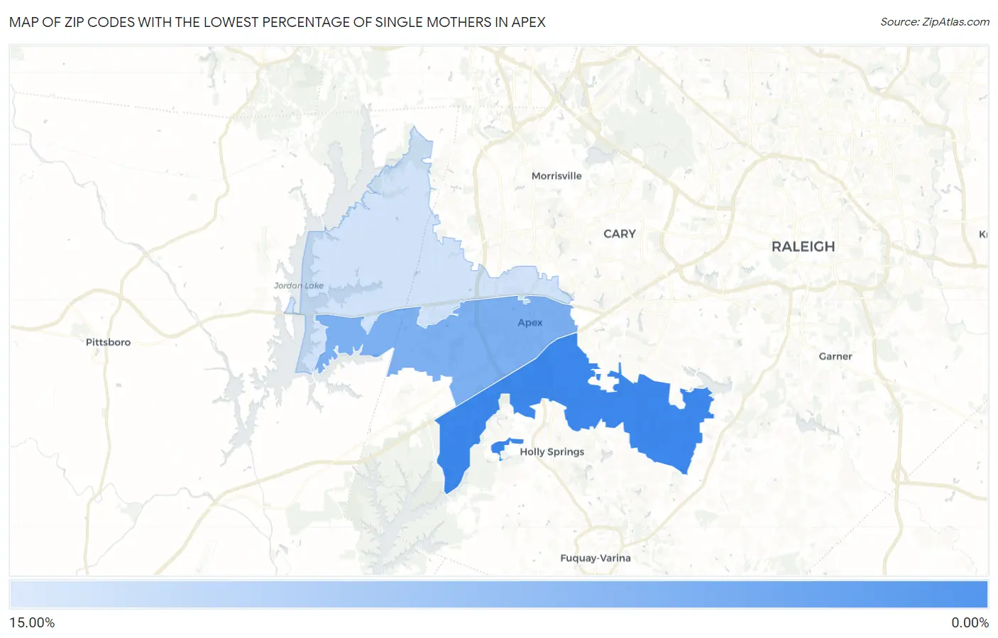 Zip Codes with the Lowest Percentage of Single Mothers in Apex Map