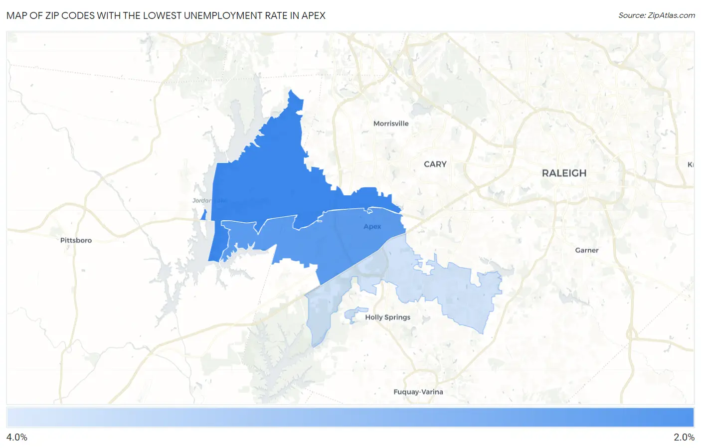 Zip Codes with the Lowest Unemployment Rate in Apex Map