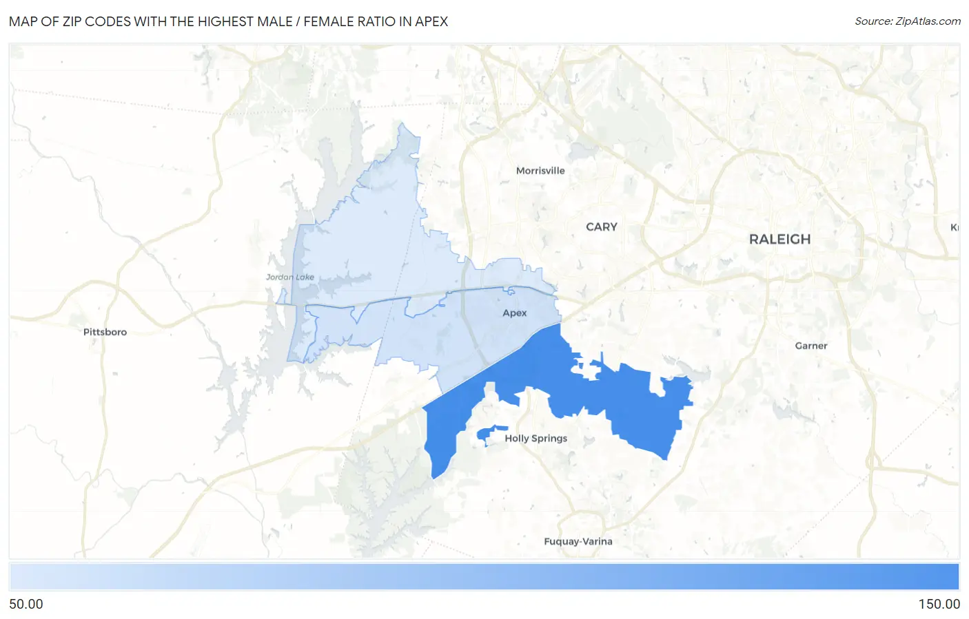 Zip Codes with the Highest Male / Female Ratio in Apex Map