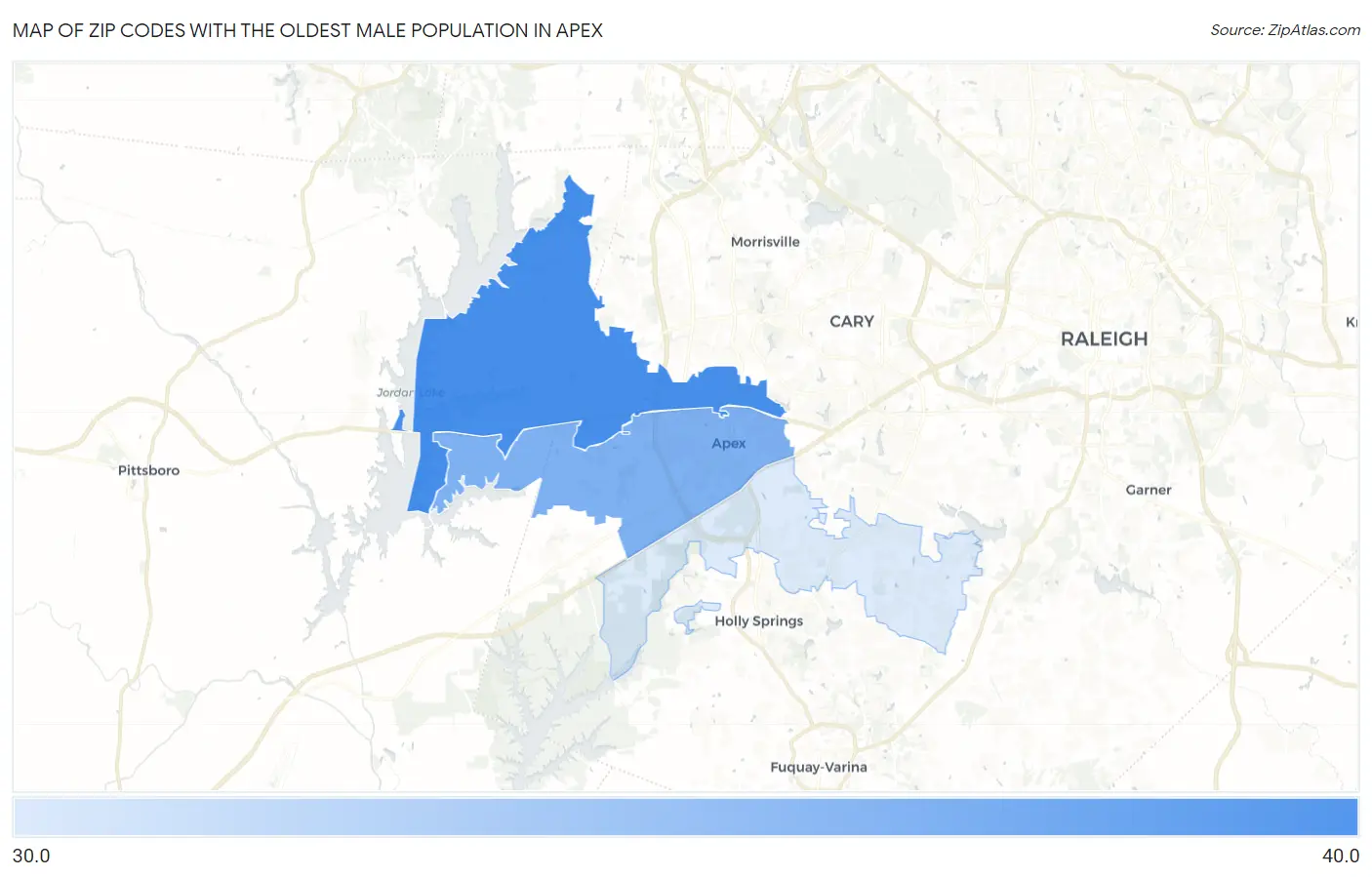 Zip Codes with the Oldest Male Population in Apex Map