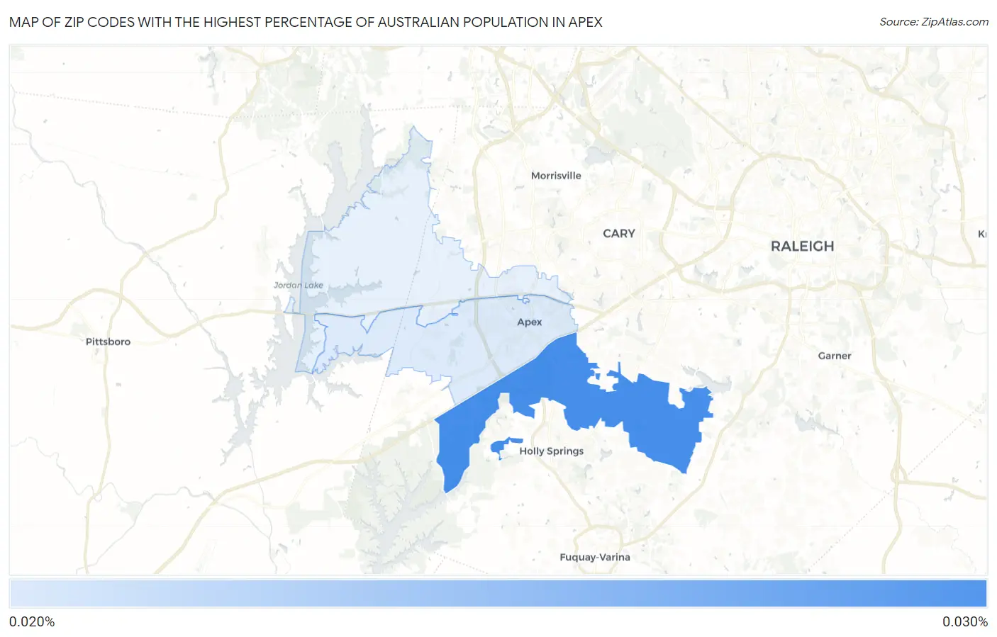 Zip Codes with the Highest Percentage of Australian Population in Apex Map