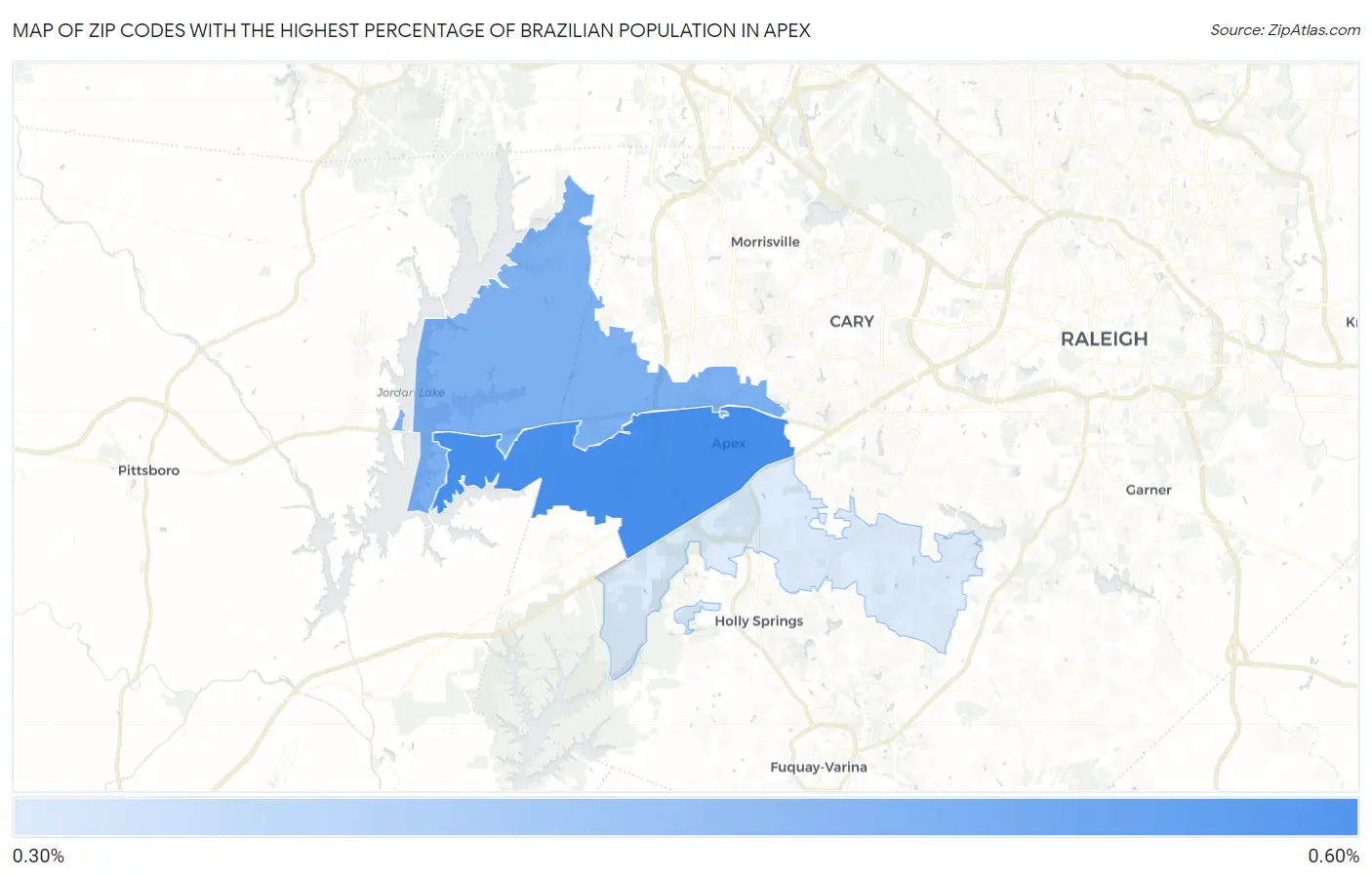 Zip Codes with the Highest Percentage of Brazilian Population in Apex Map