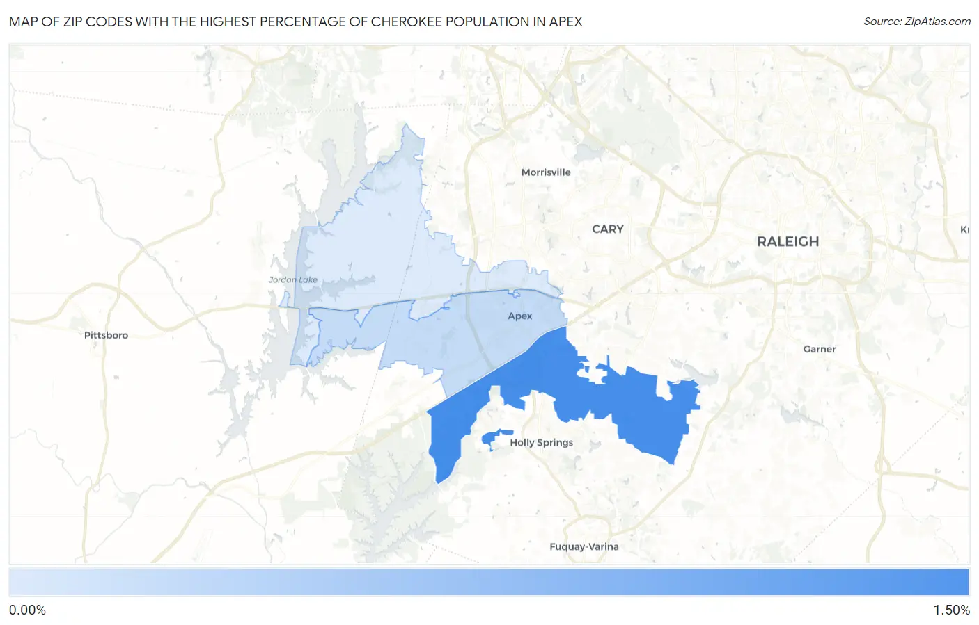 Zip Codes with the Highest Percentage of Cherokee Population in Apex Map