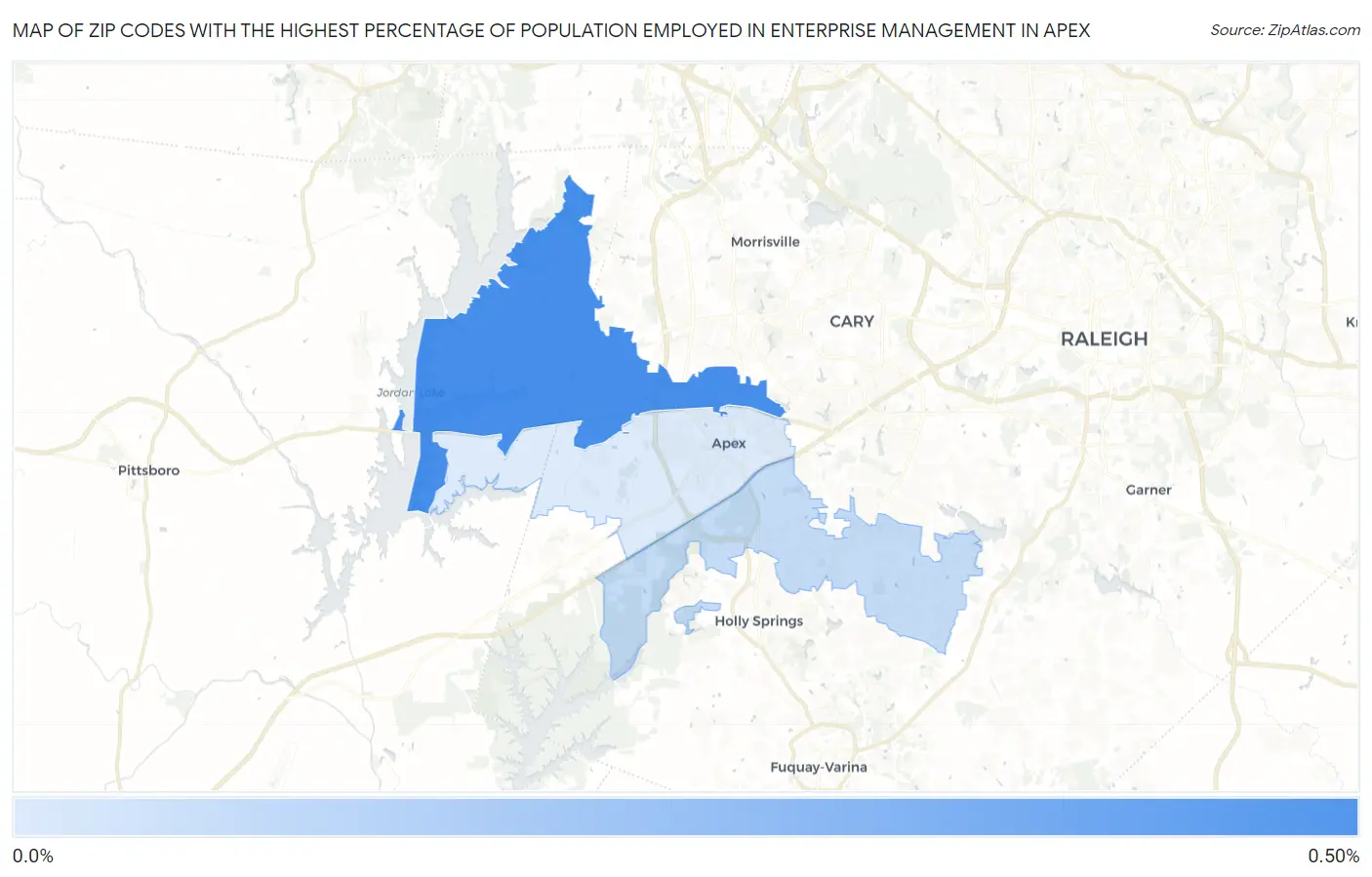 Zip Codes with the Highest Percentage of Population Employed in Enterprise Management in Apex Map