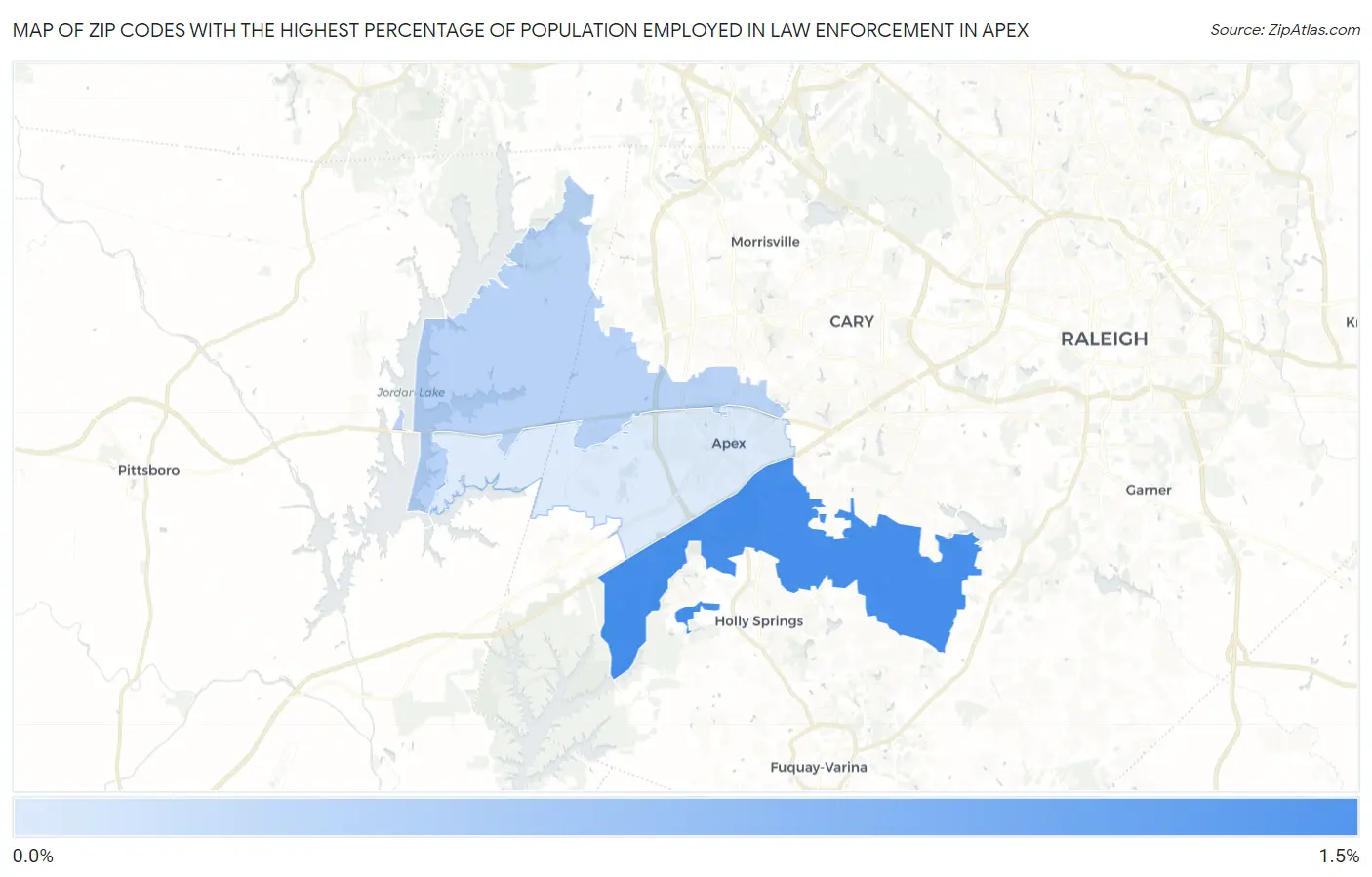 Zip Codes with the Highest Percentage of Population Employed in Law Enforcement in Apex Map