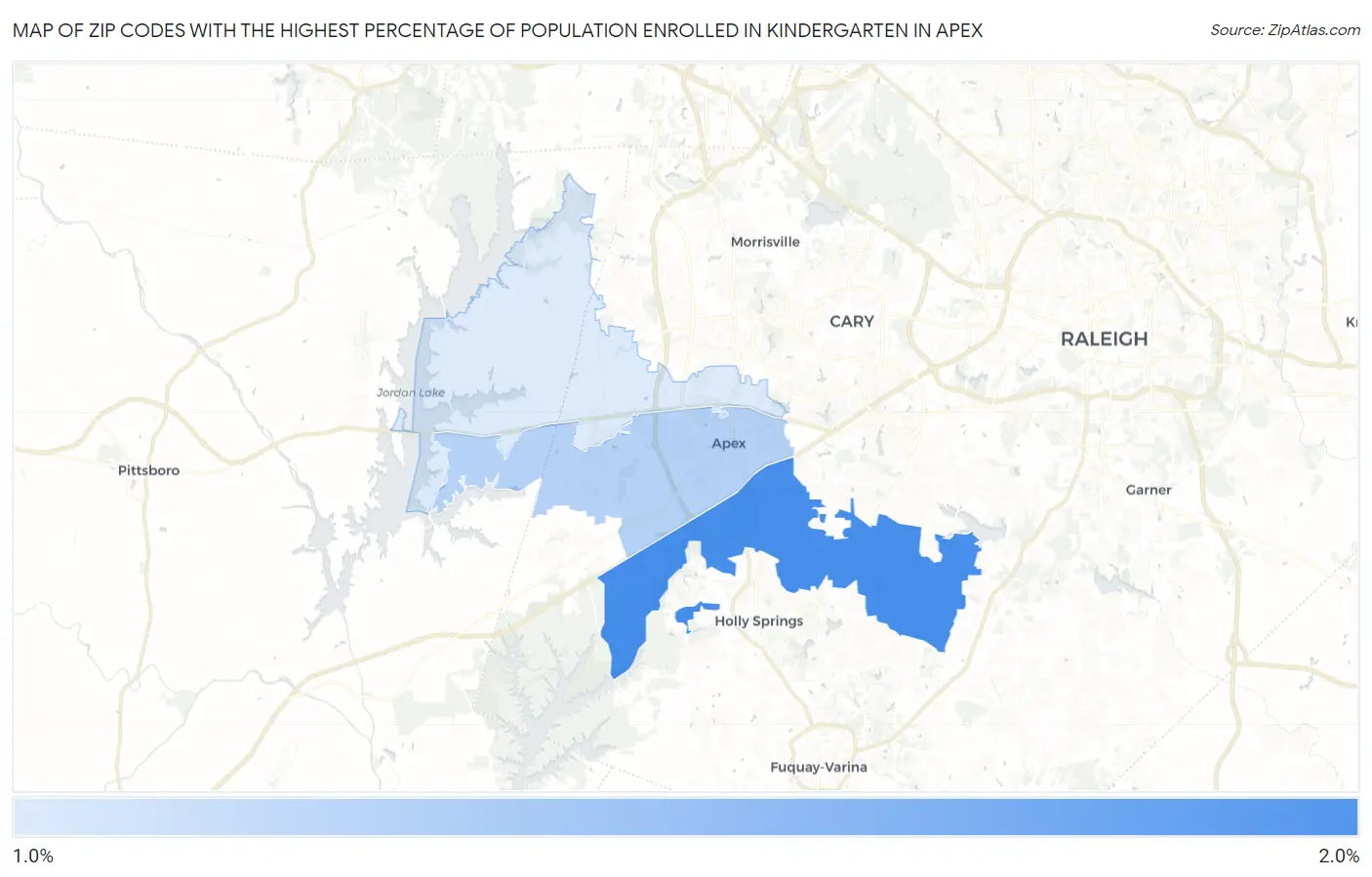 Zip Codes with the Highest Percentage of Population Enrolled in Kindergarten in Apex Map