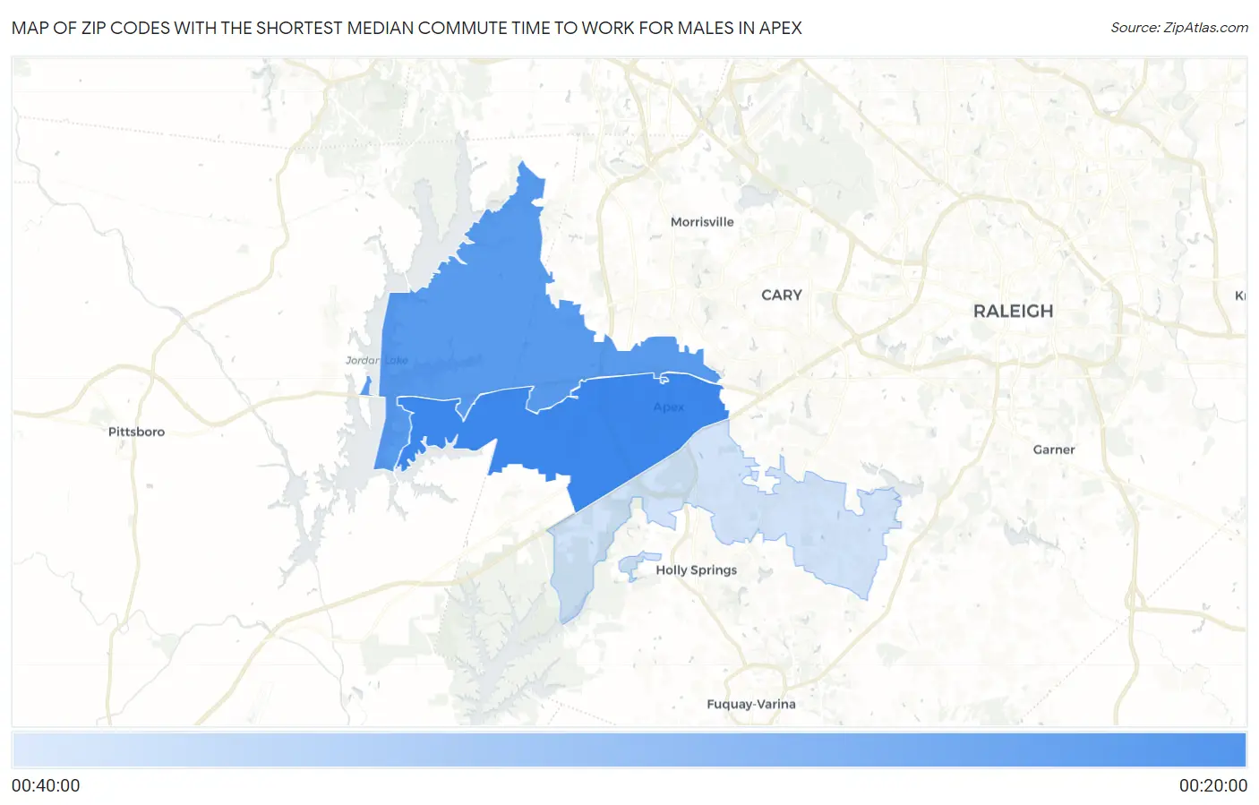 Zip Codes with the Shortest Median Commute Time to Work for Males in Apex Map