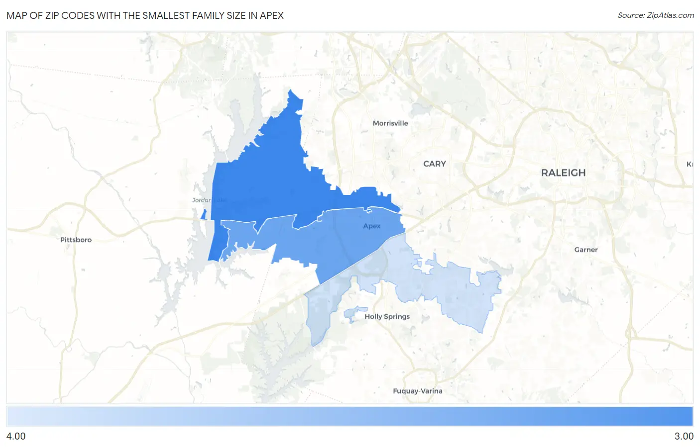 Zip Codes with the Smallest Family Size in Apex Map