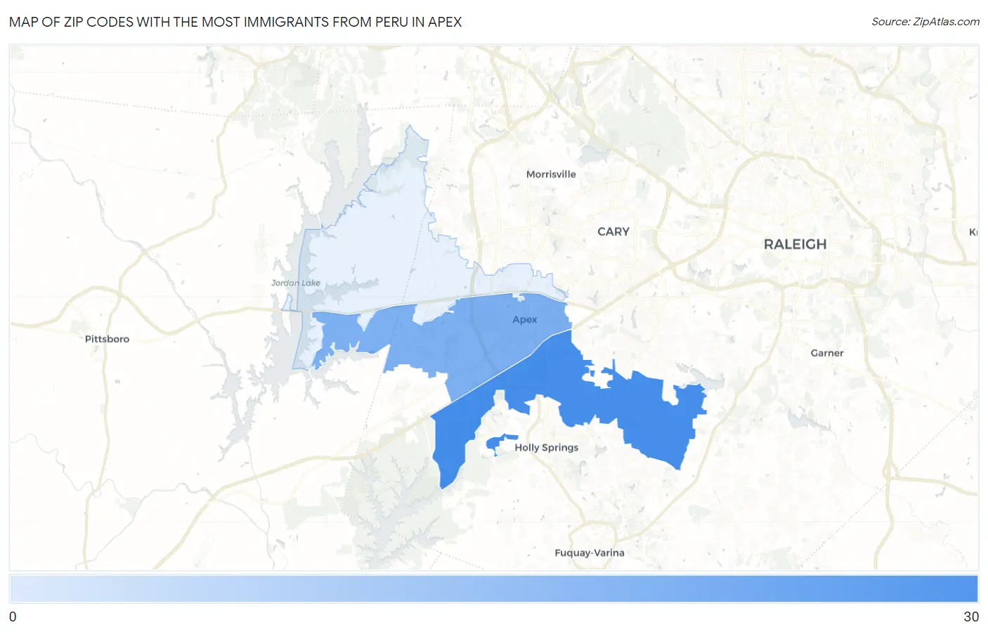 Zip Codes with the Most Immigrants from Peru in Apex Map