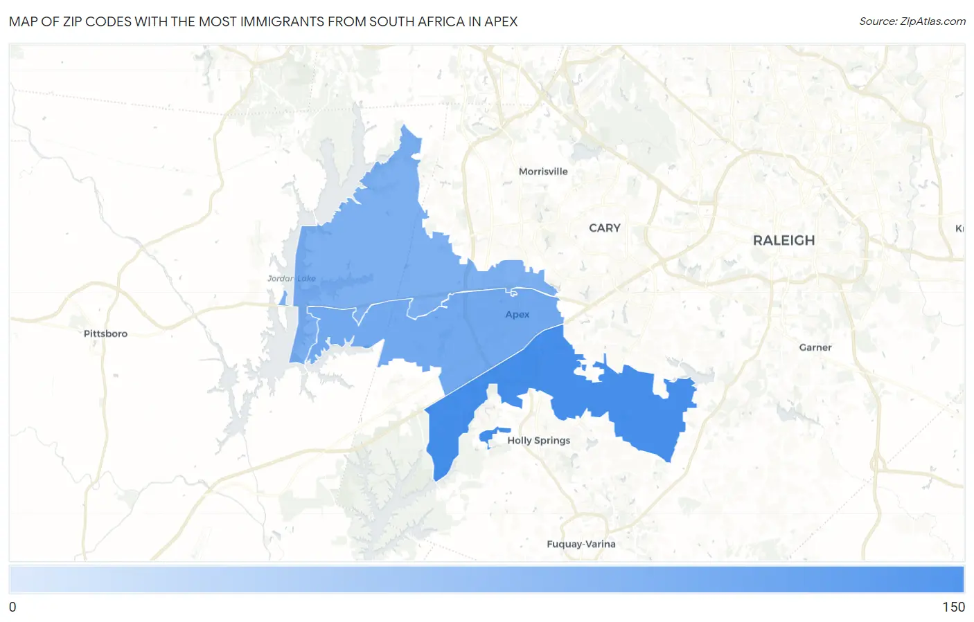 Zip Codes with the Most Immigrants from South Africa in Apex Map
