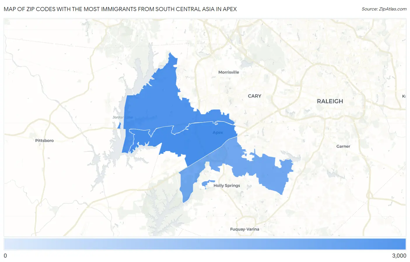 Zip Codes with the Most Immigrants from South Central Asia in Apex Map