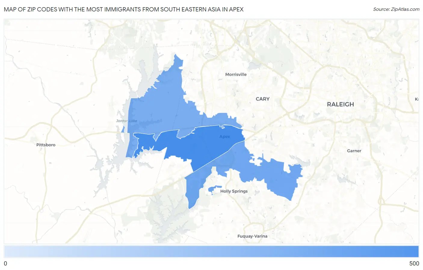 Zip Codes with the Most Immigrants from South Eastern Asia in Apex Map
