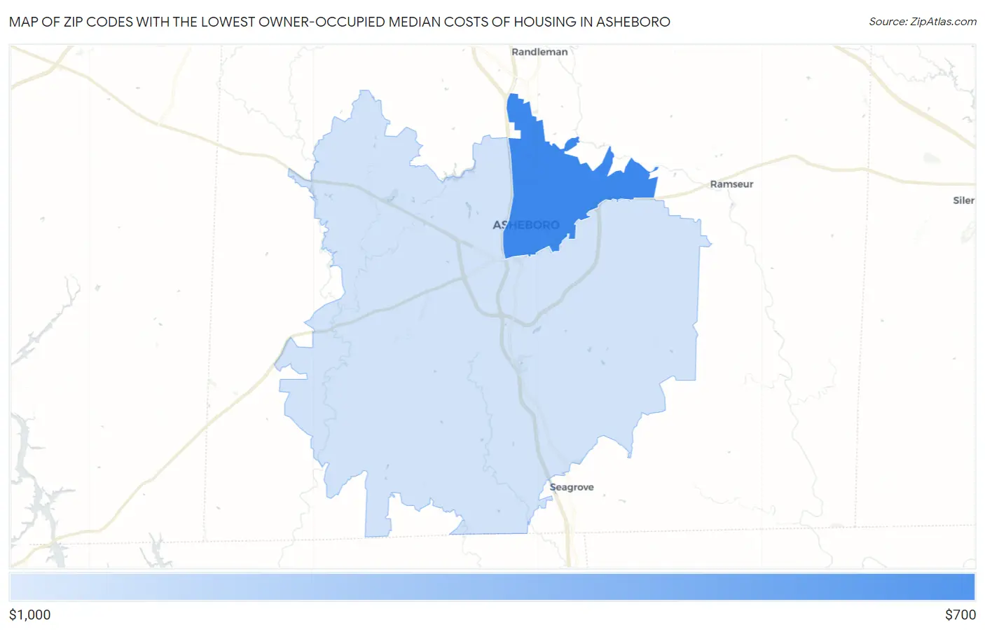 Zip Codes with the Lowest Owner-Occupied Median Costs of Housing in Asheboro Map