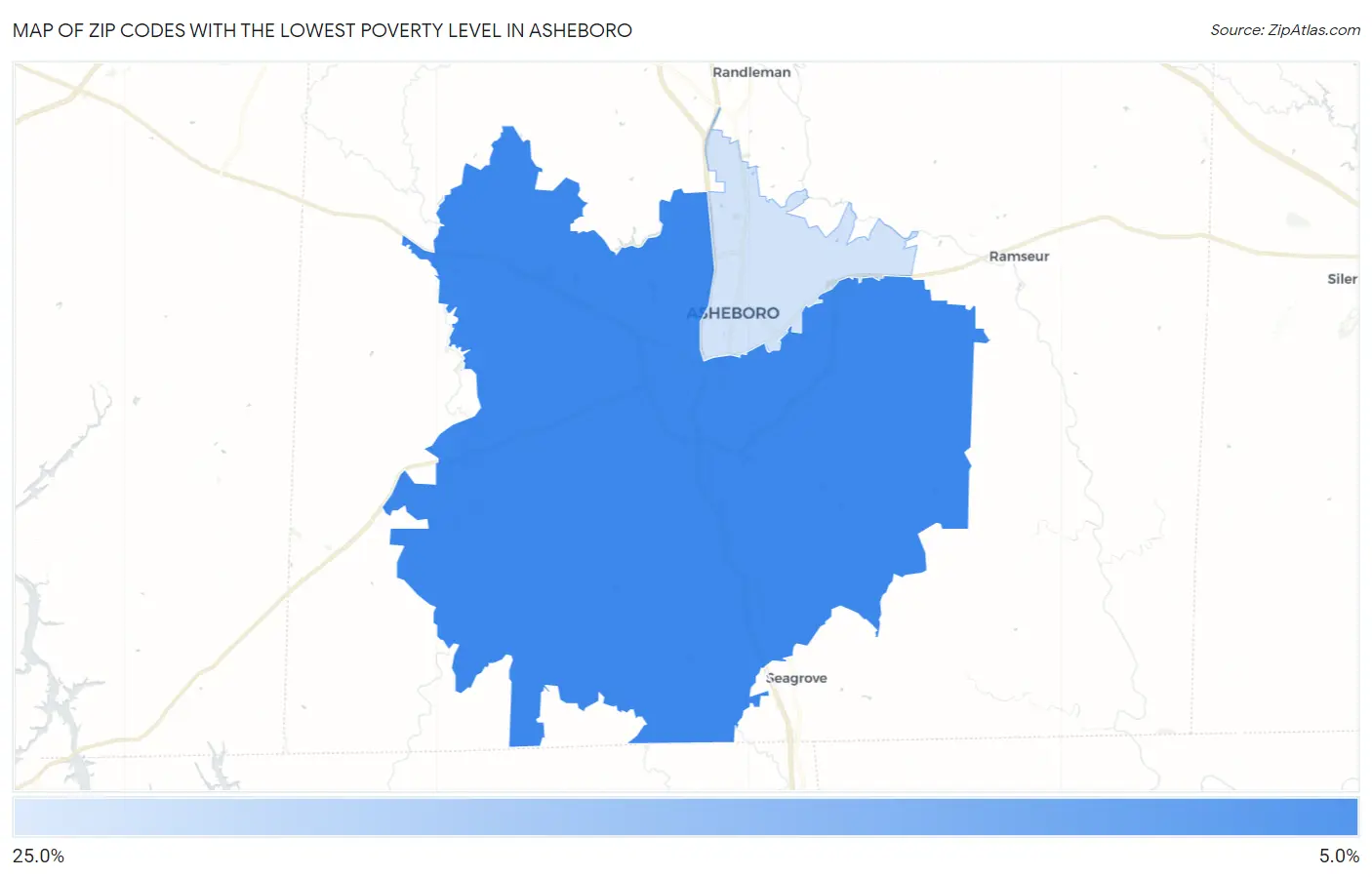 Zip Codes with the Lowest Poverty Level in Asheboro Map