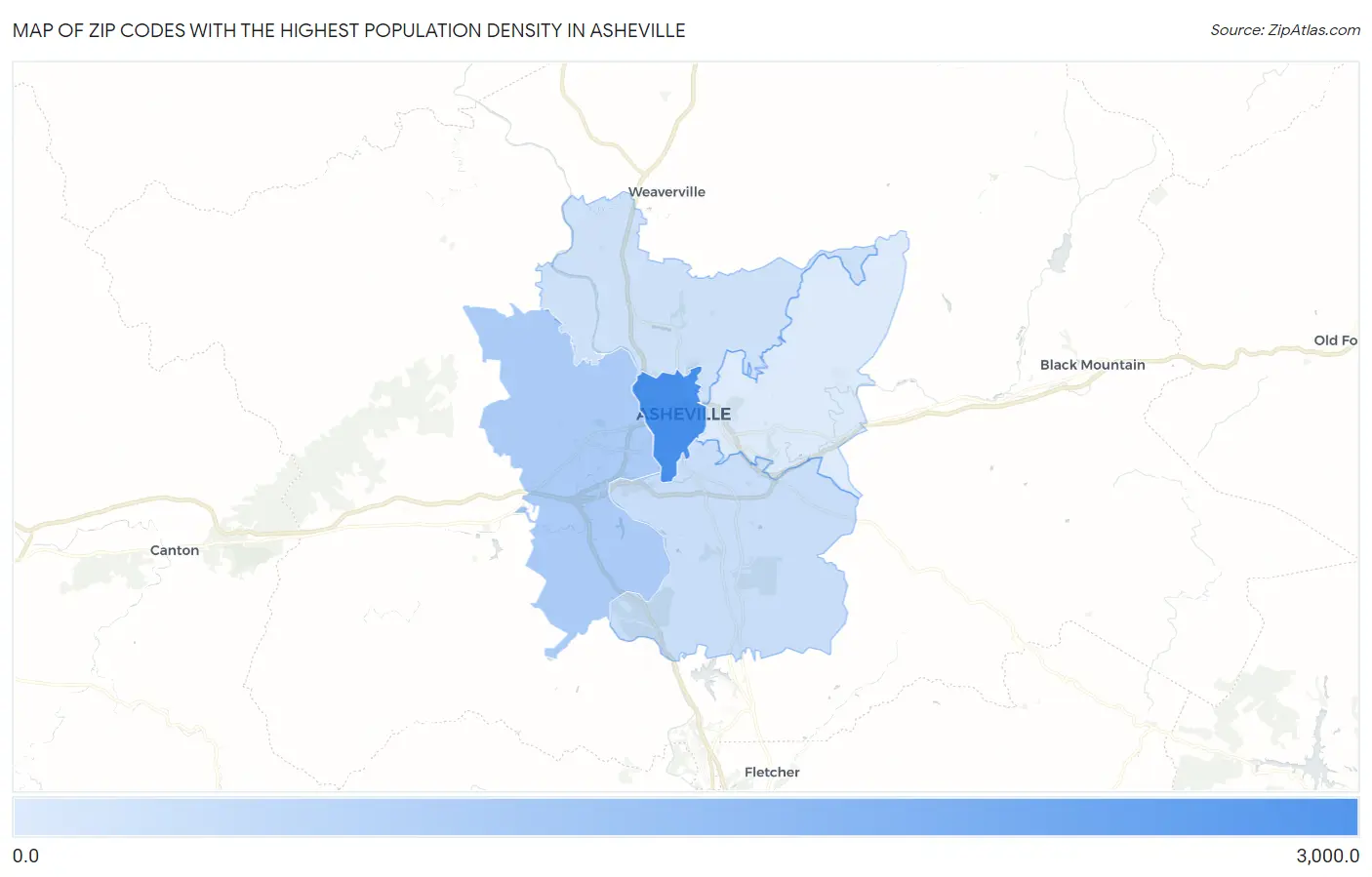 Zip Codes with the Highest Population Density in Asheville Map