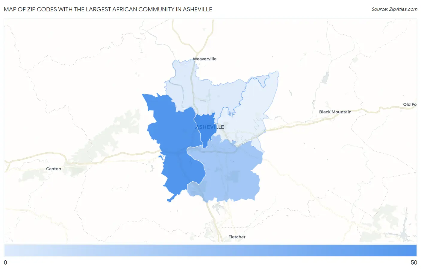Zip Codes with the Largest African Community in Asheville Map