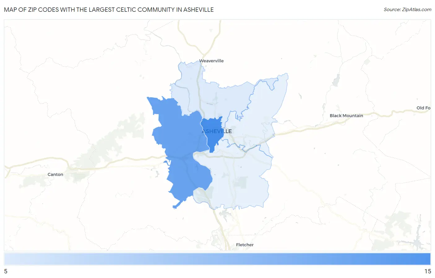 Zip Codes with the Largest Celtic Community in Asheville Map