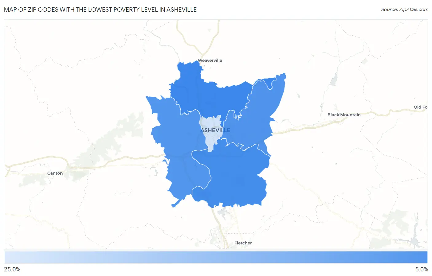 Zip Codes with the Lowest Poverty Level in Asheville Map