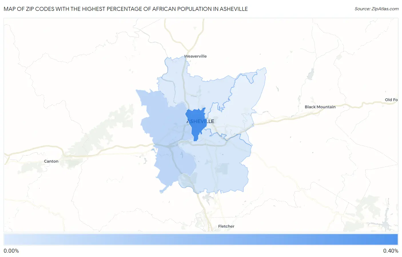 Zip Codes with the Highest Percentage of African Population in Asheville Map