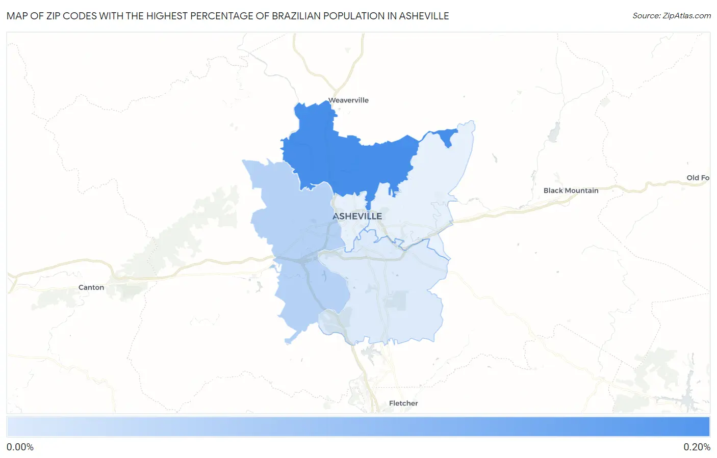 Zip Codes with the Highest Percentage of Brazilian Population in Asheville Map