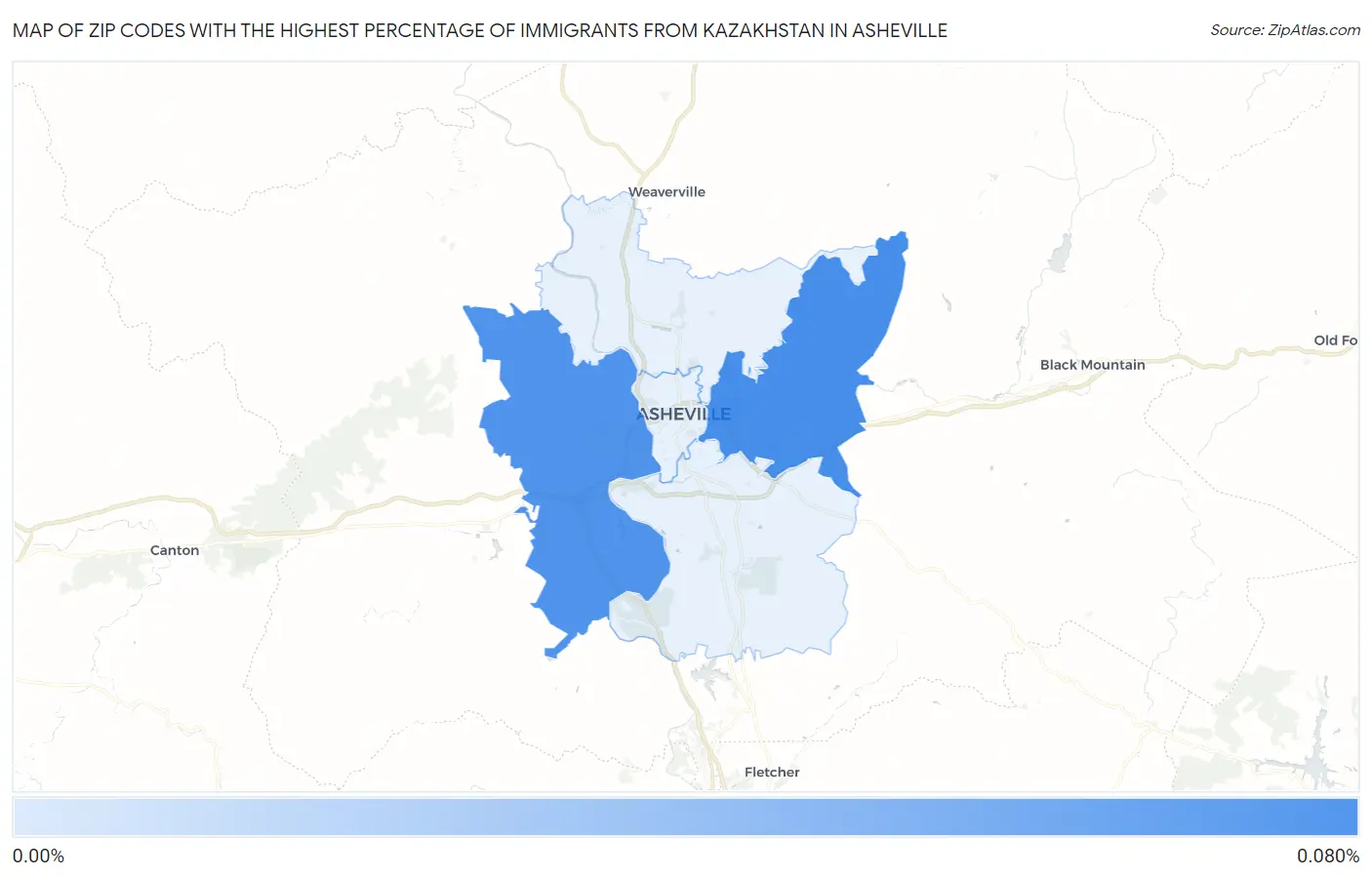 Zip Codes with the Highest Percentage of Immigrants from Kazakhstan in Asheville Map
