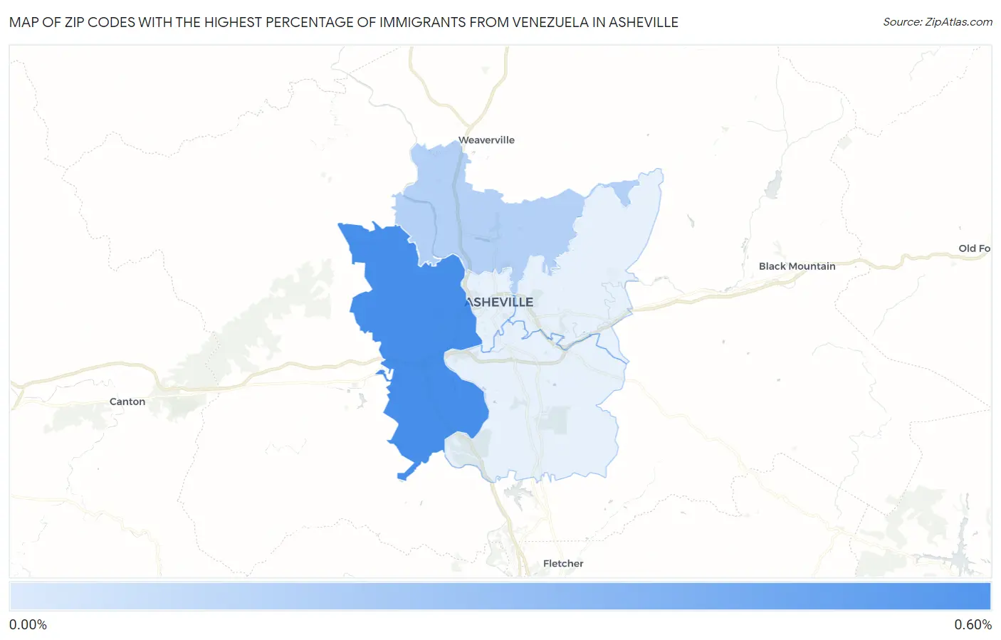 Zip Codes with the Highest Percentage of Immigrants from Venezuela in Asheville Map