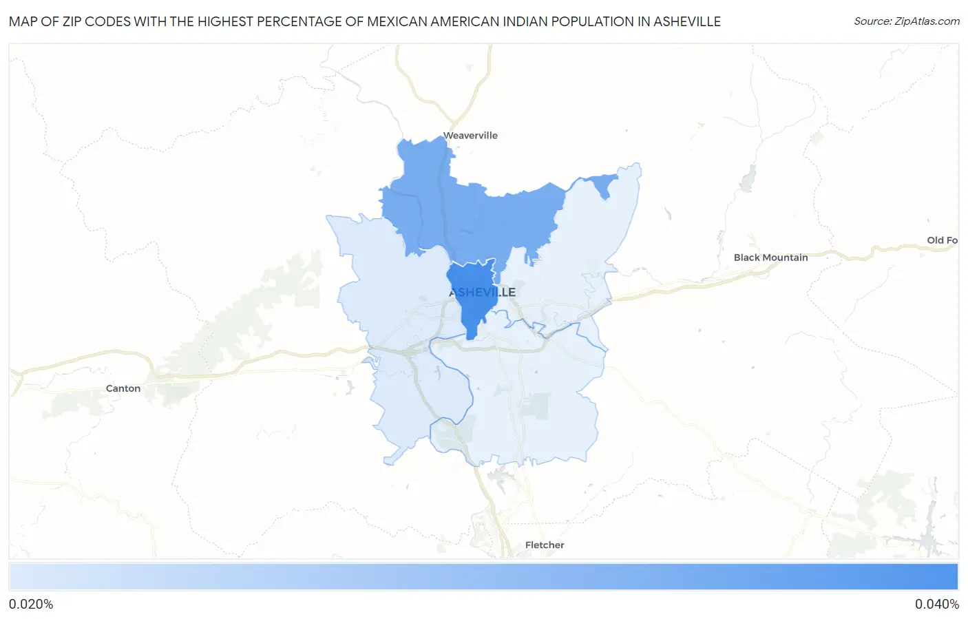 Zip Codes with the Highest Percentage of Mexican American Indian Population in Asheville Map