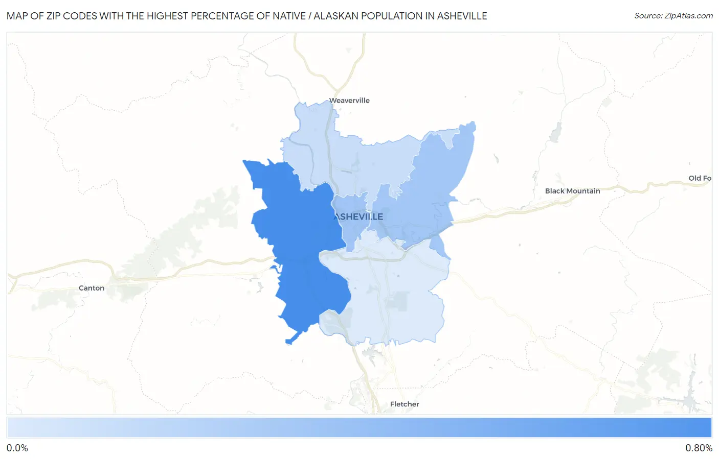 Zip Codes with the Highest Percentage of Native / Alaskan Population in Asheville Map