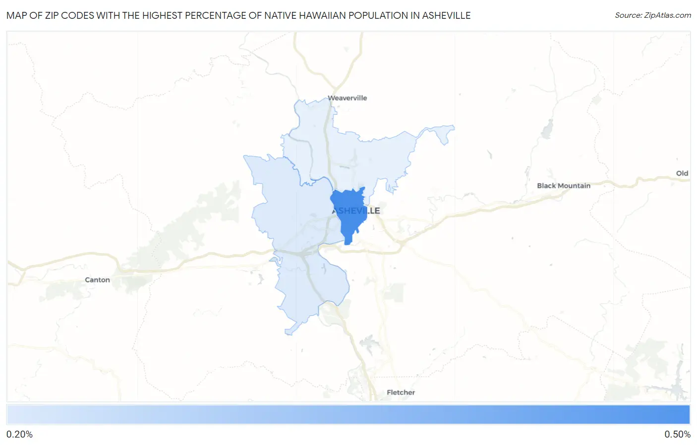 Zip Codes with the Highest Percentage of Native Hawaiian Population in Asheville Map