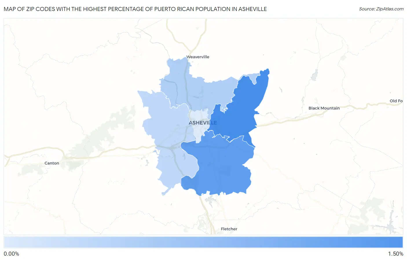 Zip Codes with the Highest Percentage of Puerto Rican Population in Asheville Map