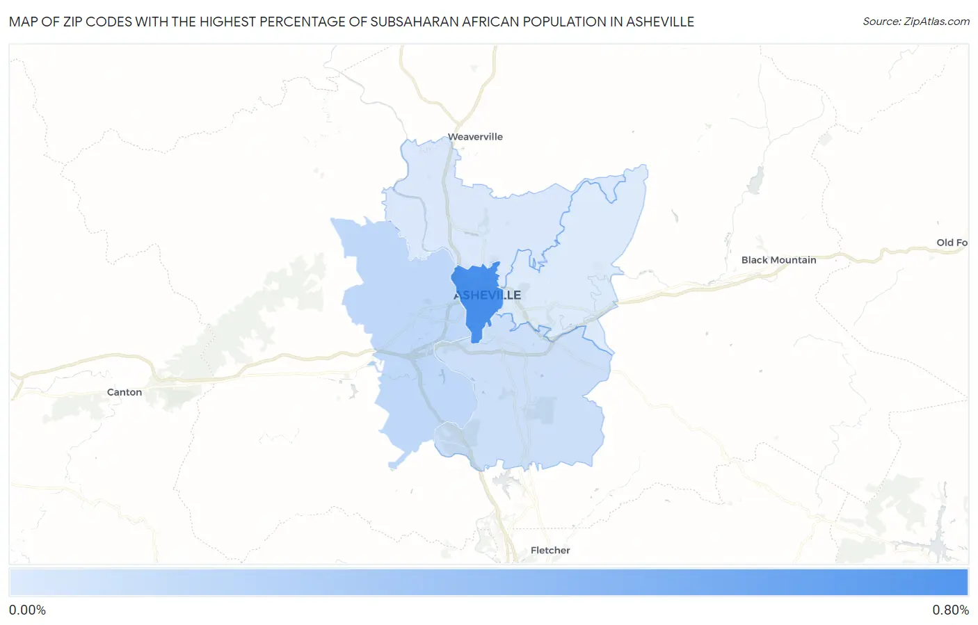 Zip Codes with the Highest Percentage of Subsaharan African Population in Asheville Map