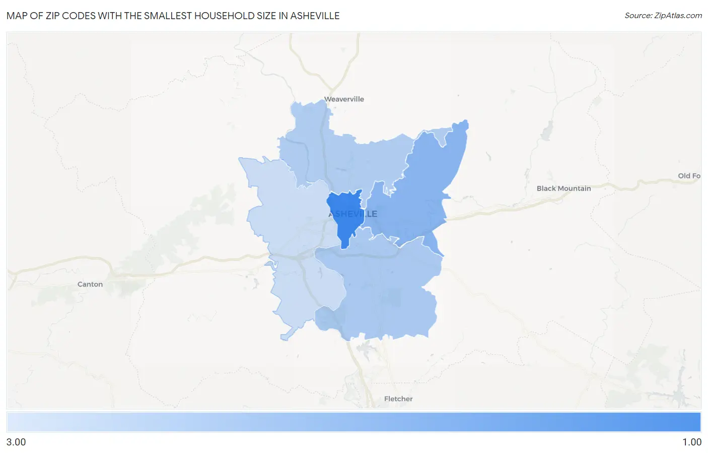 Zip Codes with the Smallest Household Size in Asheville Map