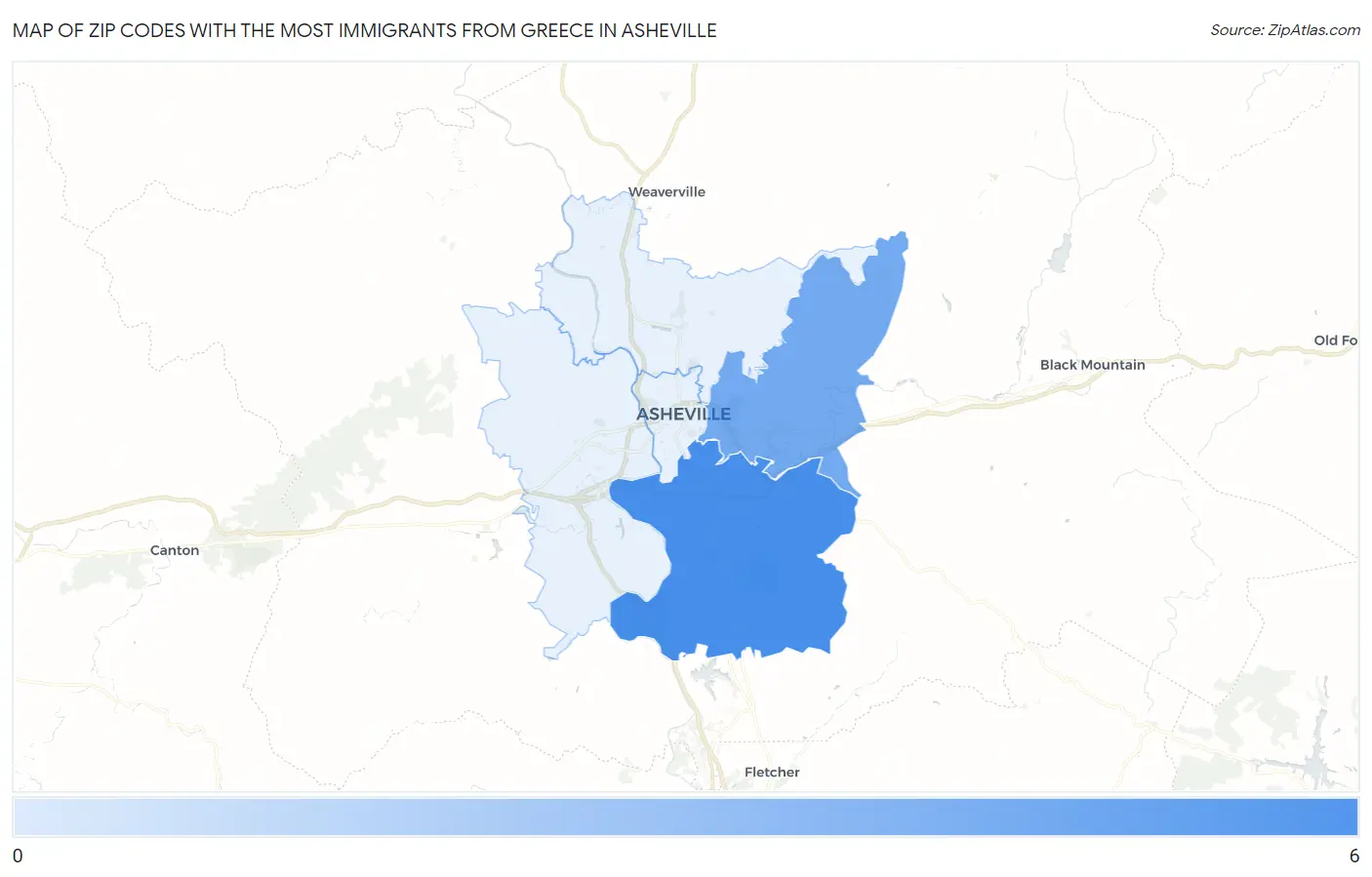 Zip Codes with the Most Immigrants from Greece in Asheville Map