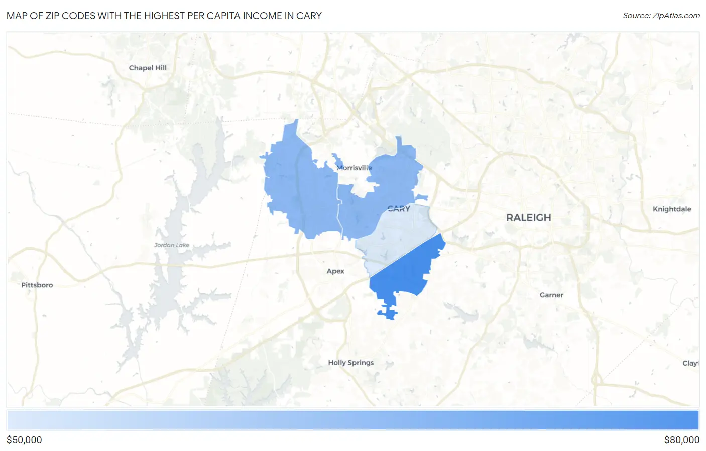 Zip Codes with the Highest Per Capita Income in Cary Map