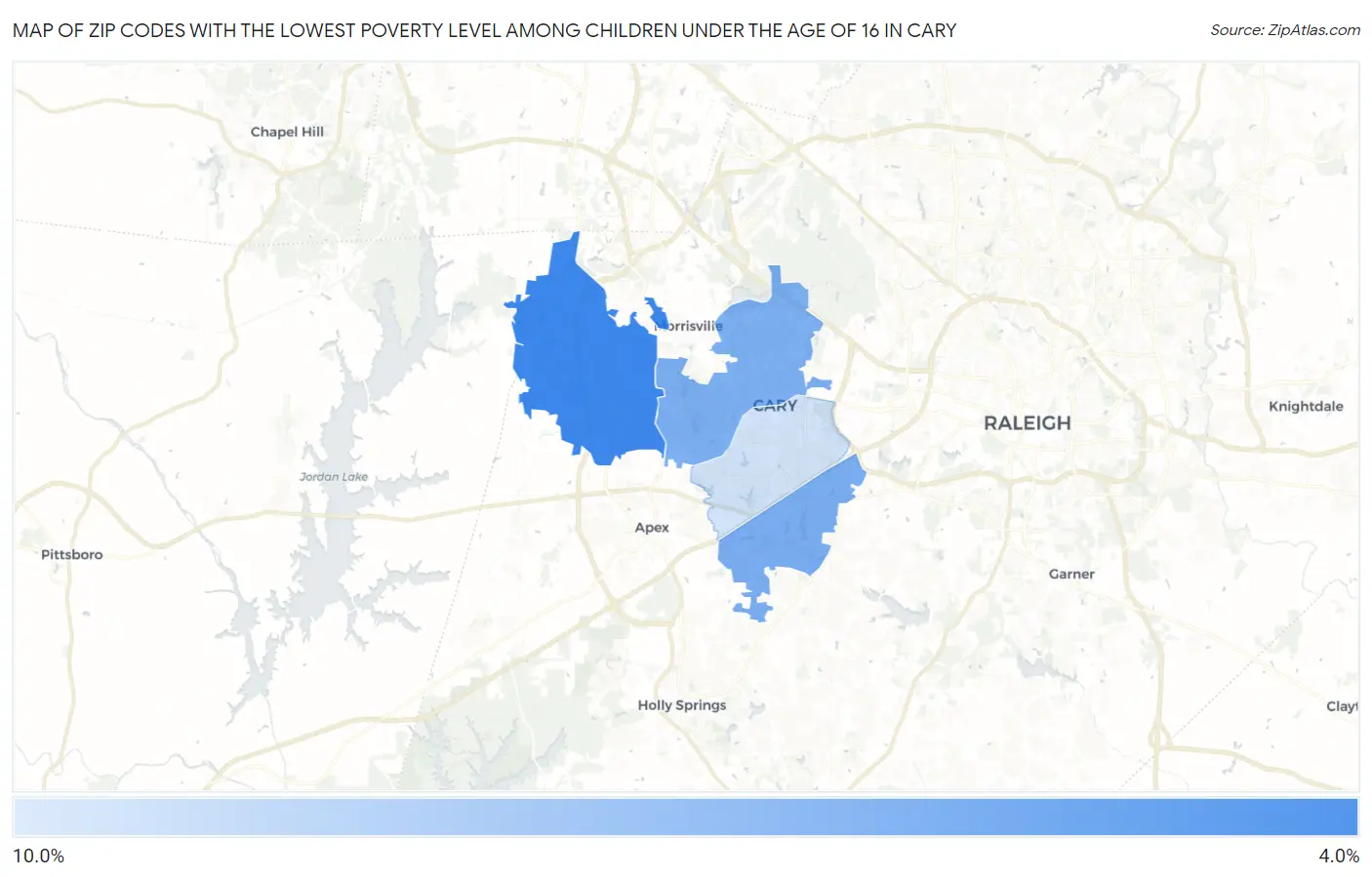 Zip Codes with the Lowest Poverty Level Among Children Under the Age of 16 in Cary Map
