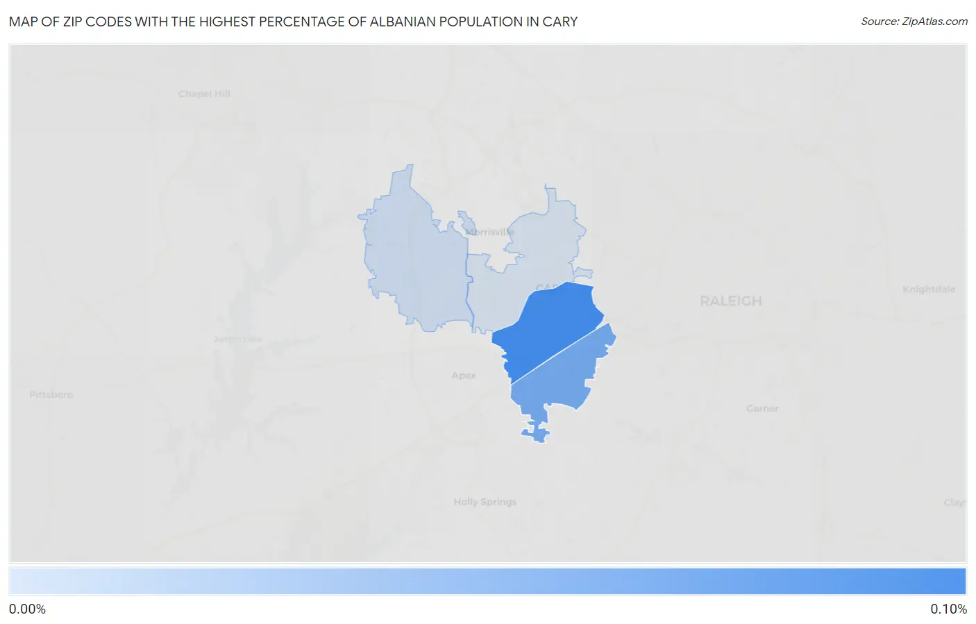 Zip Codes with the Highest Percentage of Albanian Population in Cary Map