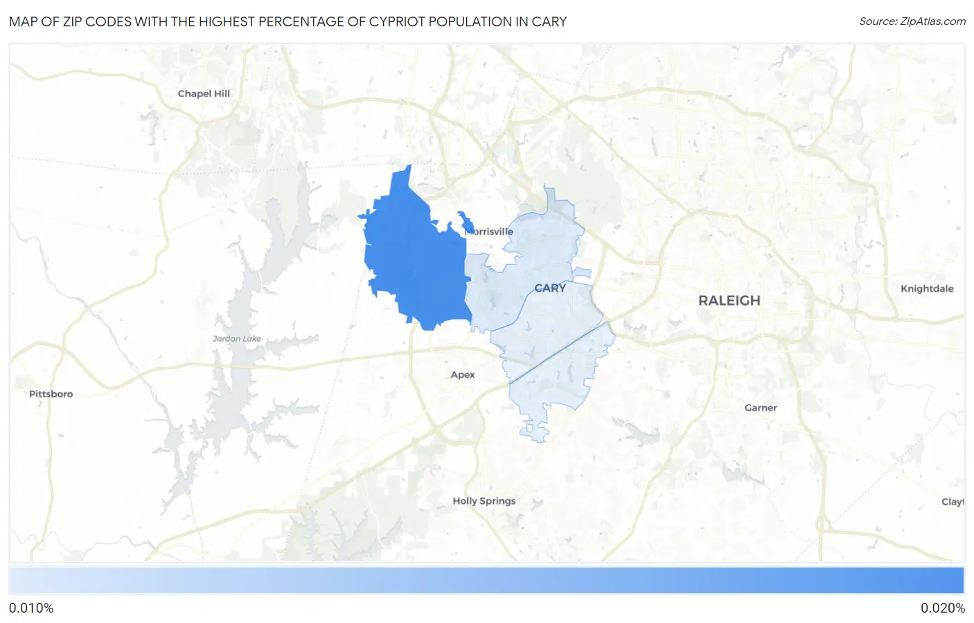 Zip Codes with the Highest Percentage of Cypriot Population in Cary Map