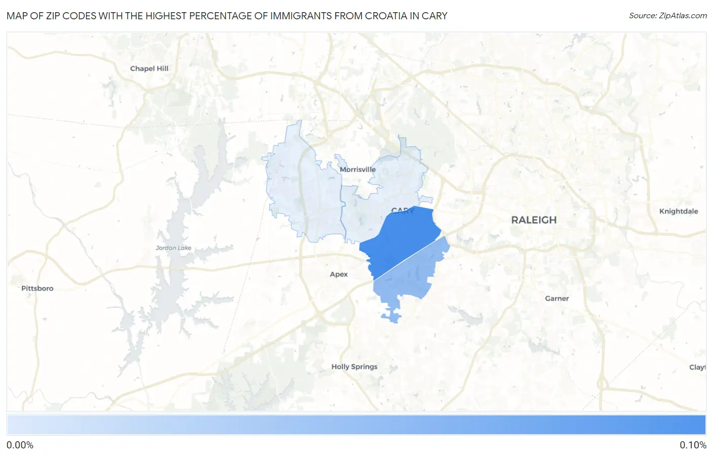 Zip Codes with the Highest Percentage of Immigrants from Croatia in Cary Map