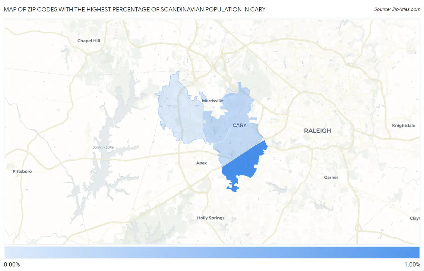 Zip Codes with the Highest Percentage of Scandinavian Population in Cary Map