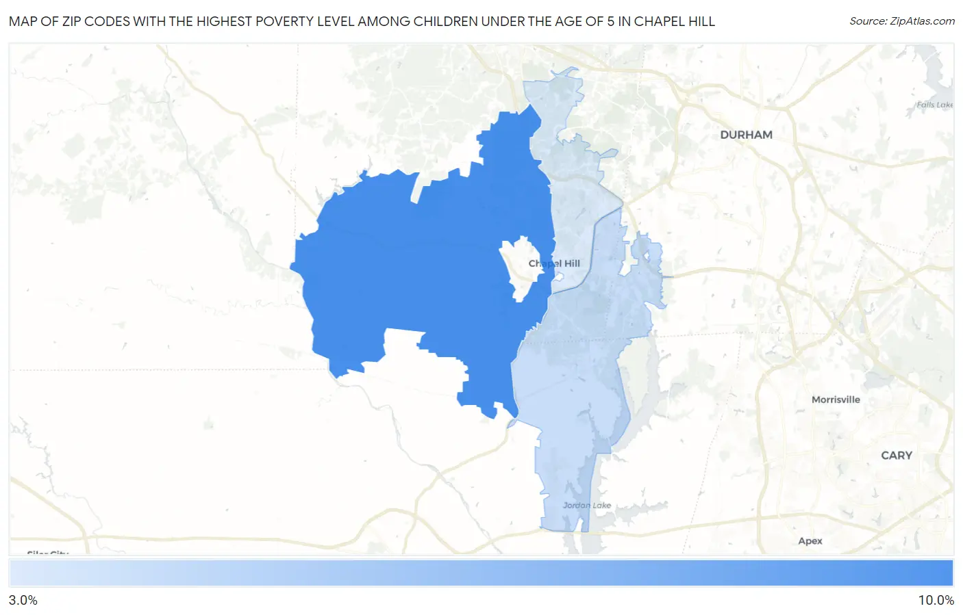 Zip Codes with the Highest Poverty Level Among Children Under the Age of 5 in Chapel Hill Map