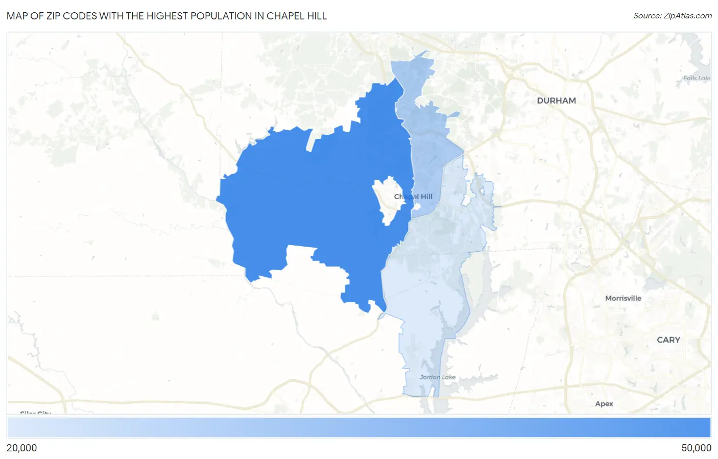 Zip Codes with the Highest Population in Chapel Hill Map