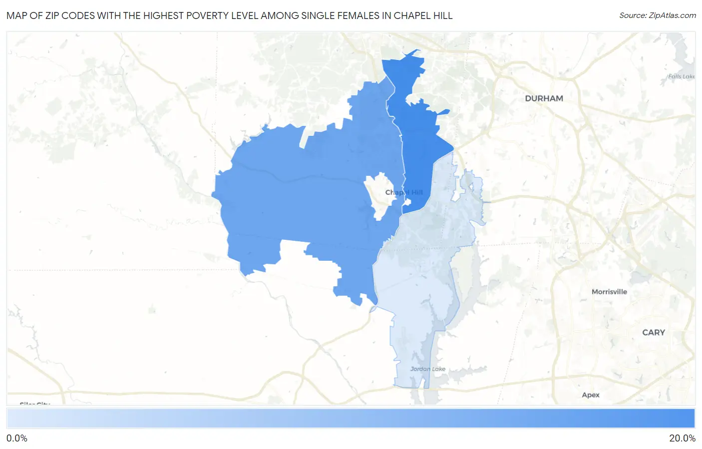 Zip Codes with the Highest Poverty Level Among Single Females in Chapel Hill Map