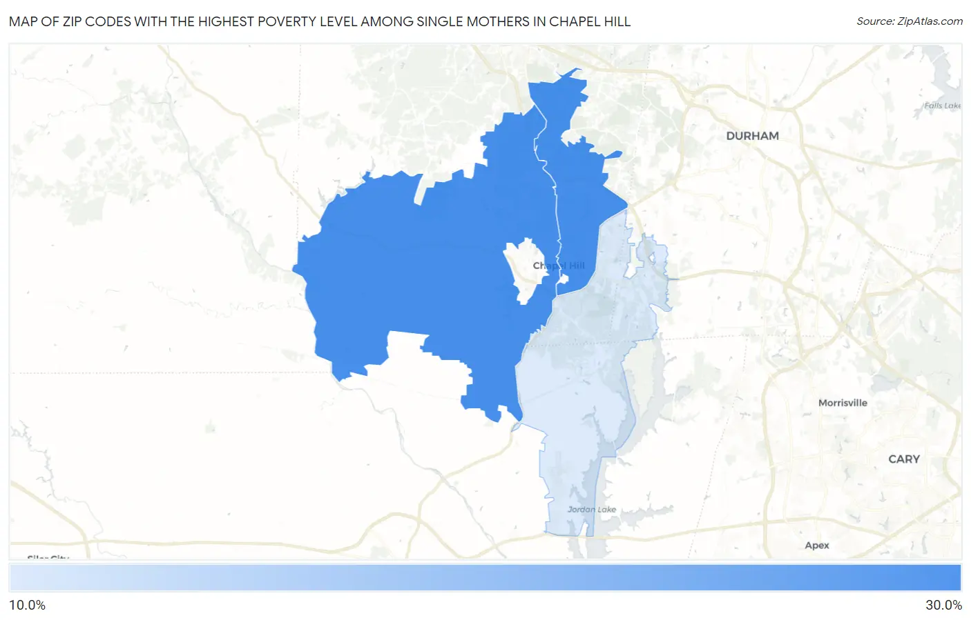 Zip Codes with the Highest Poverty Level Among Single Mothers in Chapel Hill Map