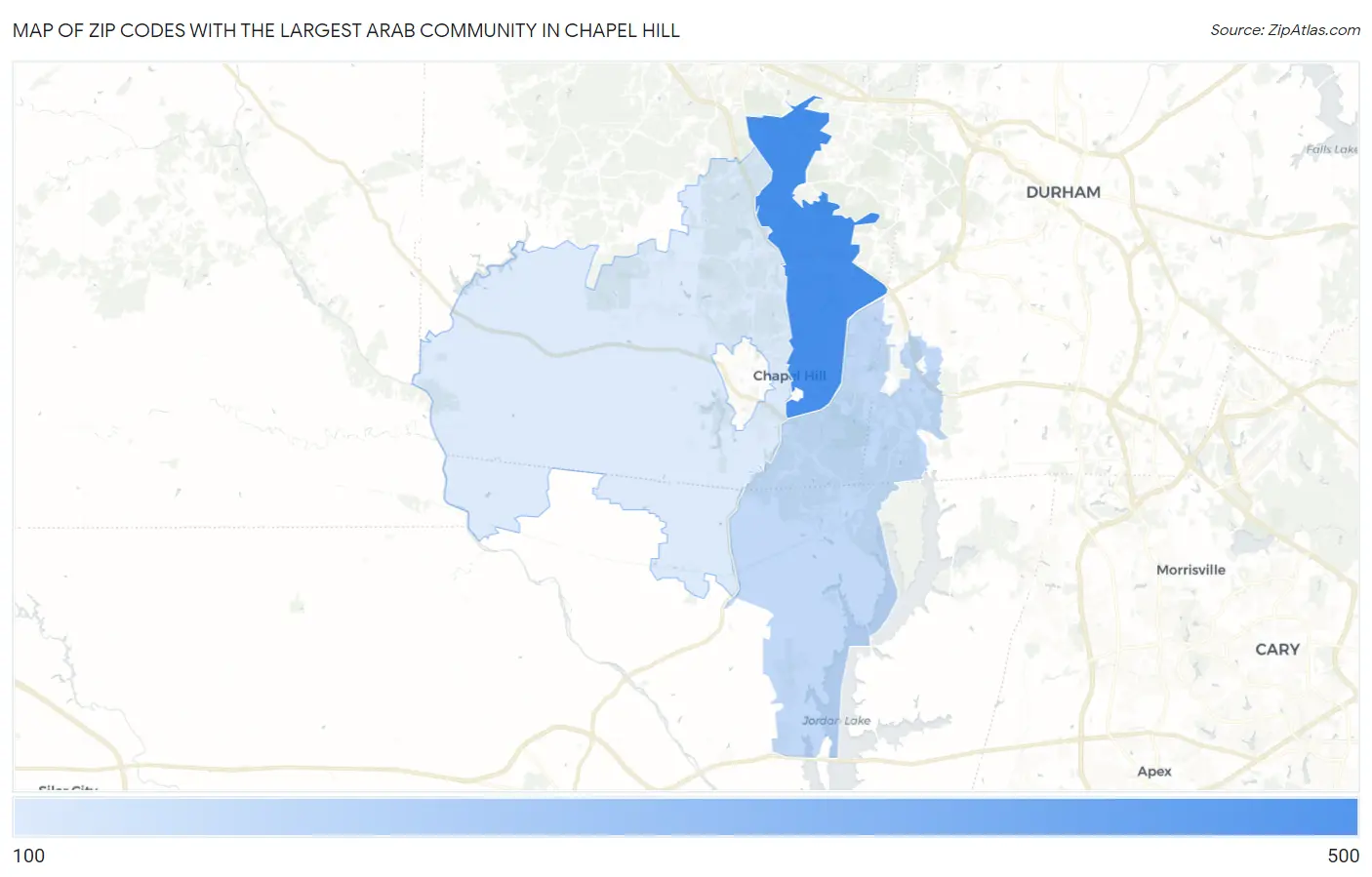 Zip Codes with the Largest Arab Community in Chapel Hill Map