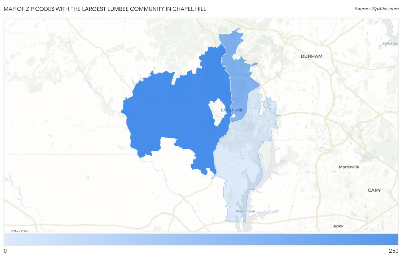 Zip Codes with the Largest Lumbee Community in Chapel Hill Map