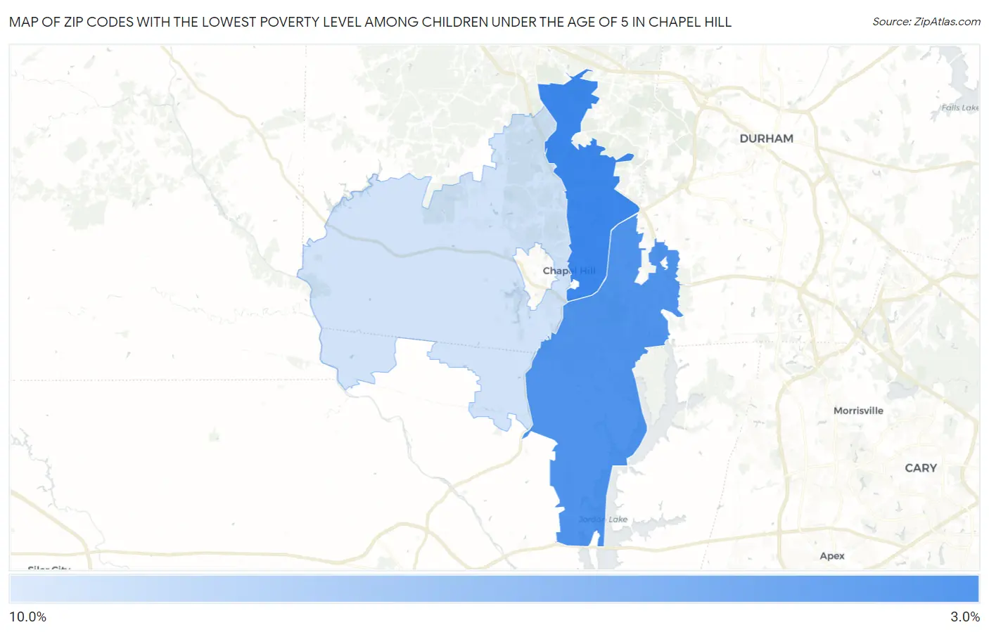 Zip Codes with the Lowest Poverty Level Among Children Under the Age of 5 in Chapel Hill Map